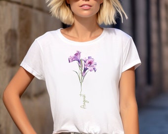 August Birth Flower Shirt: Gladiolus Watercolor Botanical Tee