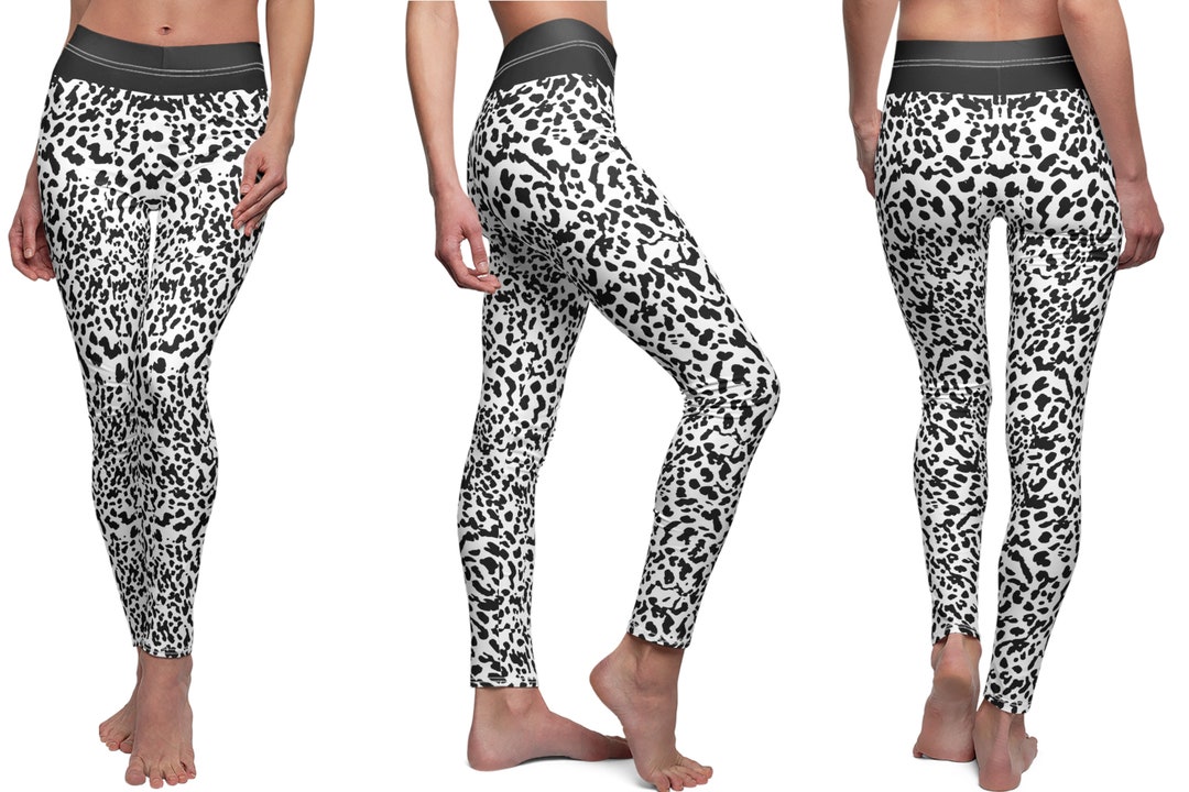 Black and White Safari Print Leggings, Leopard Print, Workout Wear
