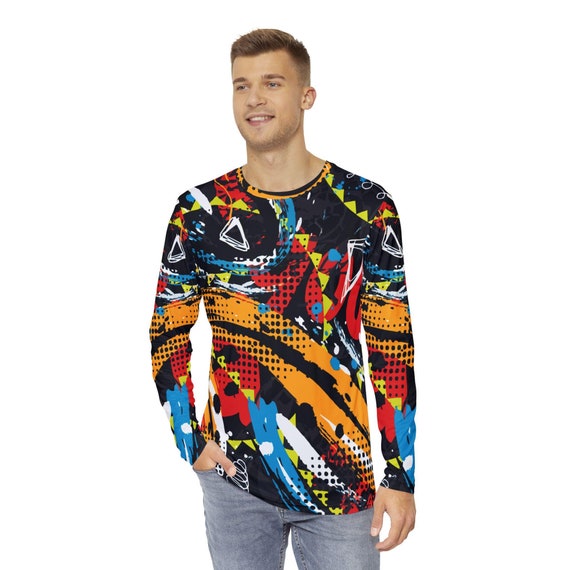 Men's Vibrant Abstract Art Long Sleeve Shirt: Graphic Streetwear