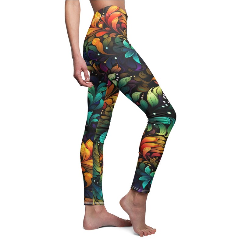 Fractal Floral Leggings, Tropical Design, Designer Leggings