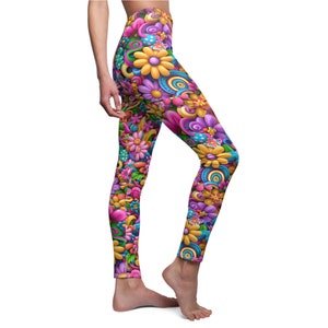 Super Colorful Flower Power Leggings | Floral Pattern Leggings | Colorful Leggings | Women's Cut & Sew Casual Leggings | Floral Print