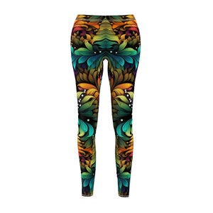 Fractal Floral Leggings, Tropical Design, Designer Leggings
