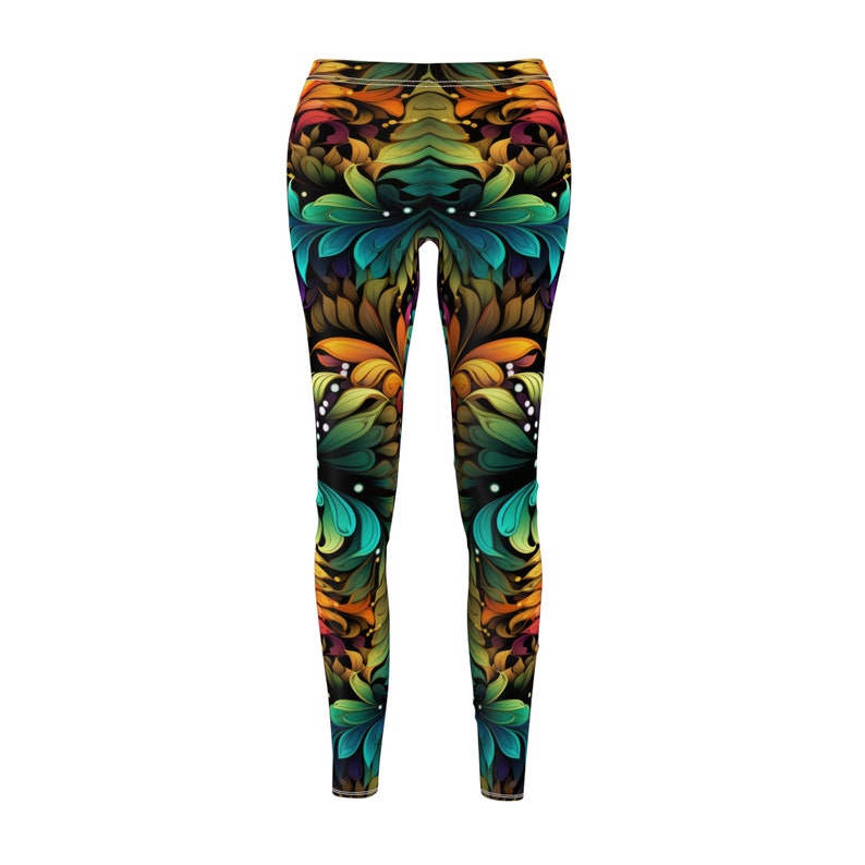 Fractal Floral Leggings, Tropical Design, Designer Leggings