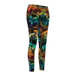 Fractal Floral Leggings, Tropical Design, Designer Leggings