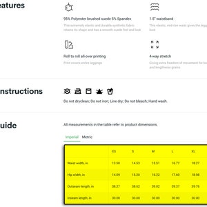 Size Chart, Care Instructions