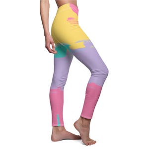 Pastel Leggings, Abstract Art Leggings - Women&#39;s Leggings for Casual Wear, Pastel Abstract Pants, Colorful Printed Tights, Trendy