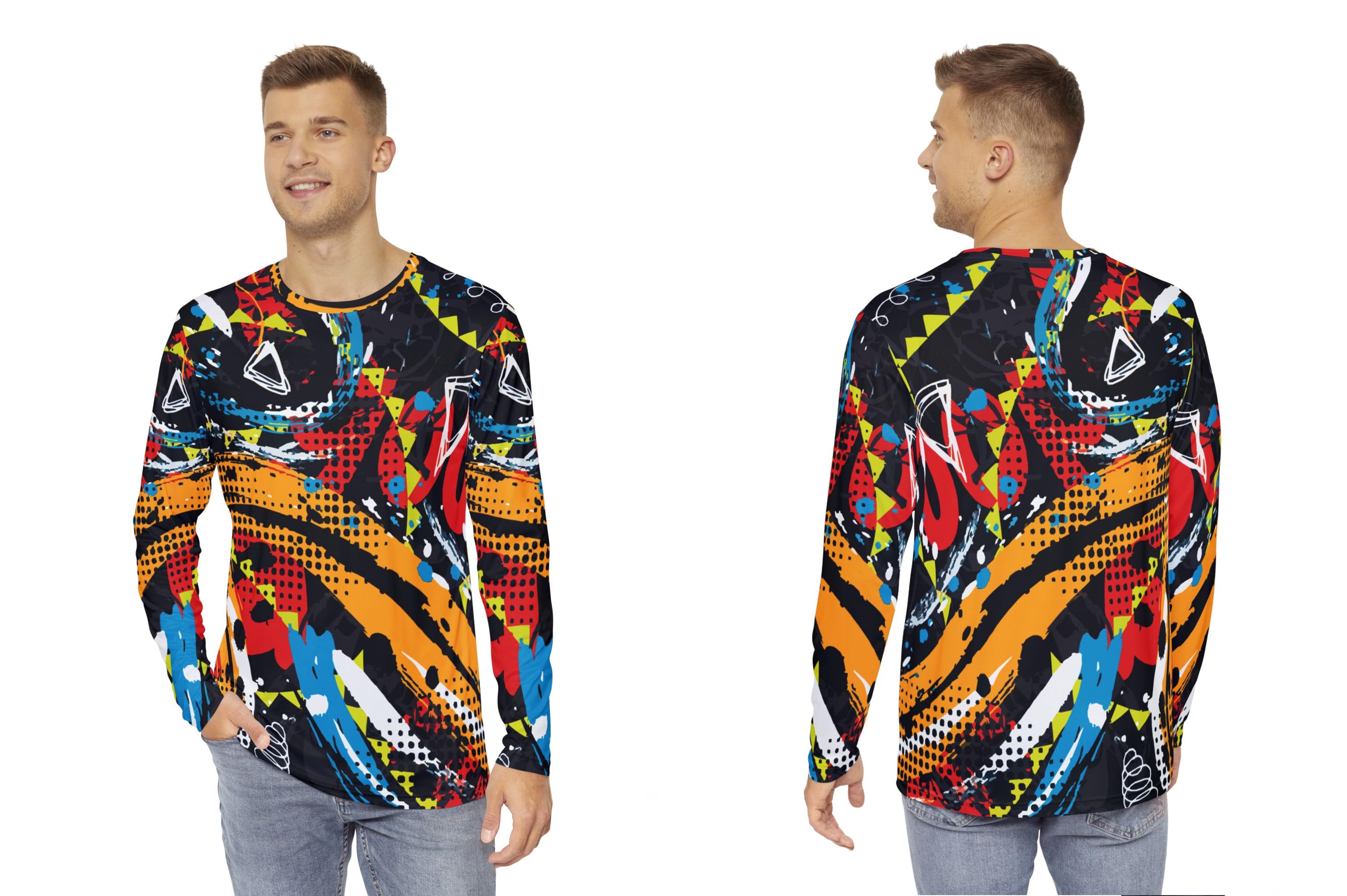 Men's Vibrant Abstract Art Long Sleeve Shirt: Graphic Streetwear