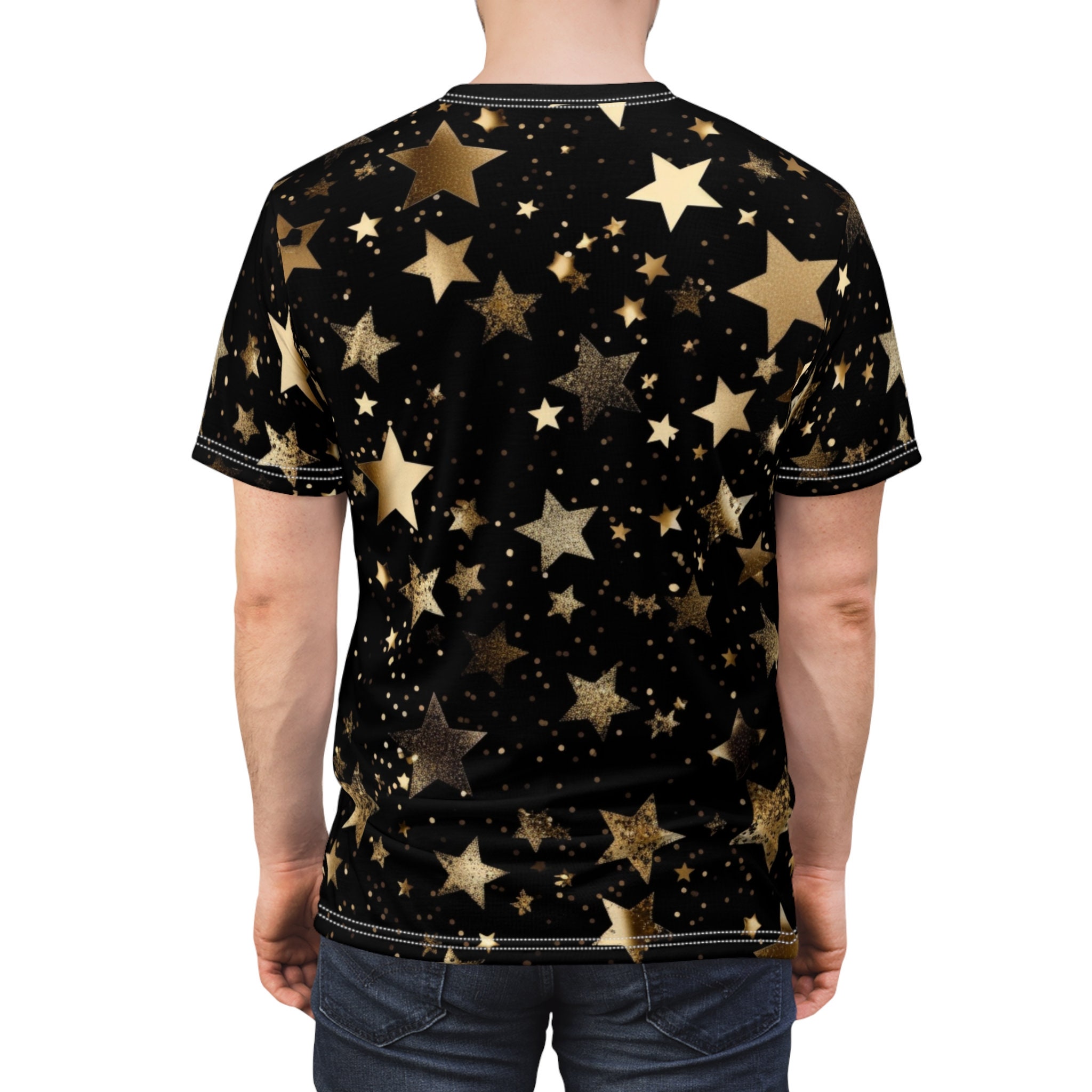 Gold Star T-shirt, Gold Stars Tee, Star Pattern Tee, Black