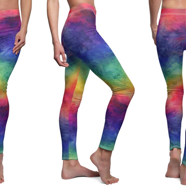 Ombre Aquarell Regenbogen Leggings, bunte Damen Casual Leggings, bunte Leggings, Tie Dye Effekte