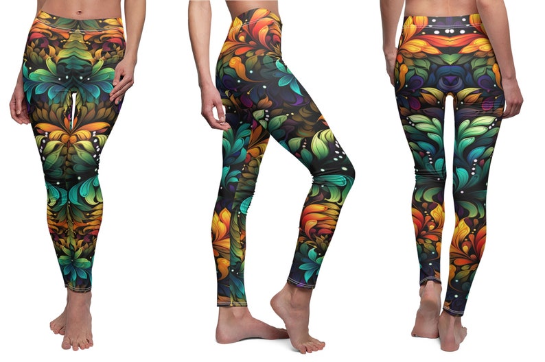 Fractal Floral Leggings, Tropical Design, Designer Leggings