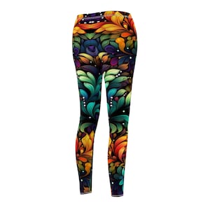 Fractal Floral Leggings, Tropical Design, Designer Leggings