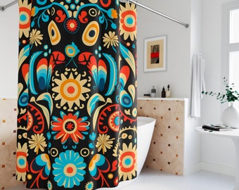 Cortina de ducha floral abstracta: Arte colorido, decoración de baño (180 x 182 cm)