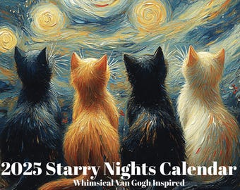 2025 Cats Wall Calendar: Van Gogh Starry Night Art