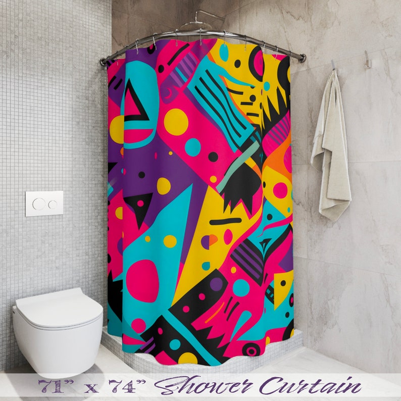Retro Funky 80s-pattern Shower Curtain, Colorful Shower Curtain, Home ...