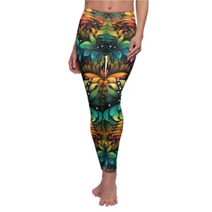 Fractal Floral Leggings, Tropical Design, Designer Leggings