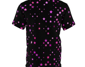 ピンクの星がついた黒いTシャツ：パーティーナイトクラブTシャツ