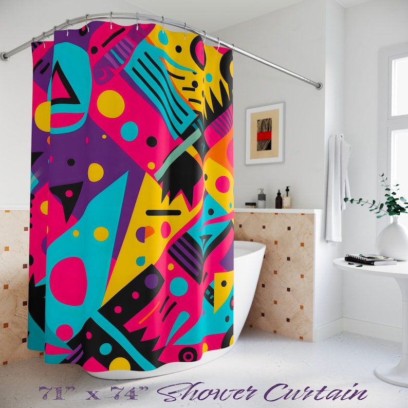 Retro Funky 80s-pattern Shower Curtain, Colorful Shower Curtain, Home ...