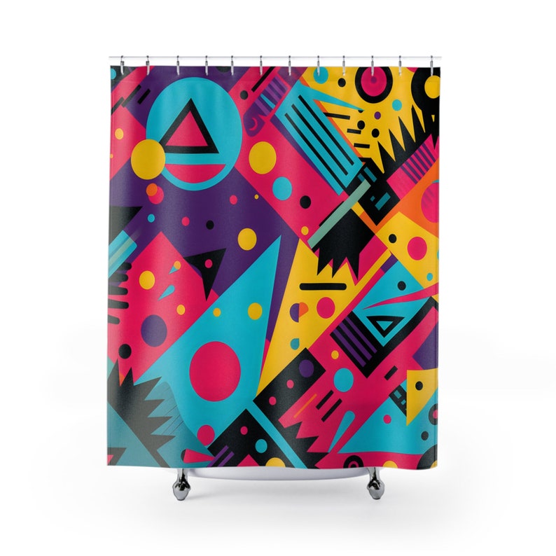 Retro Funky 80s-pattern Shower Curtain, Colorful Shower Curtain, Home Decor, Bath Decor ...