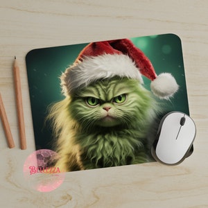 MAD &quot;GRINCH&quot; CAT Christmas Mouse Pad, Christmas Mouse Pad, Holiday Mouse Pad, Mouse Pad Christmas Gift