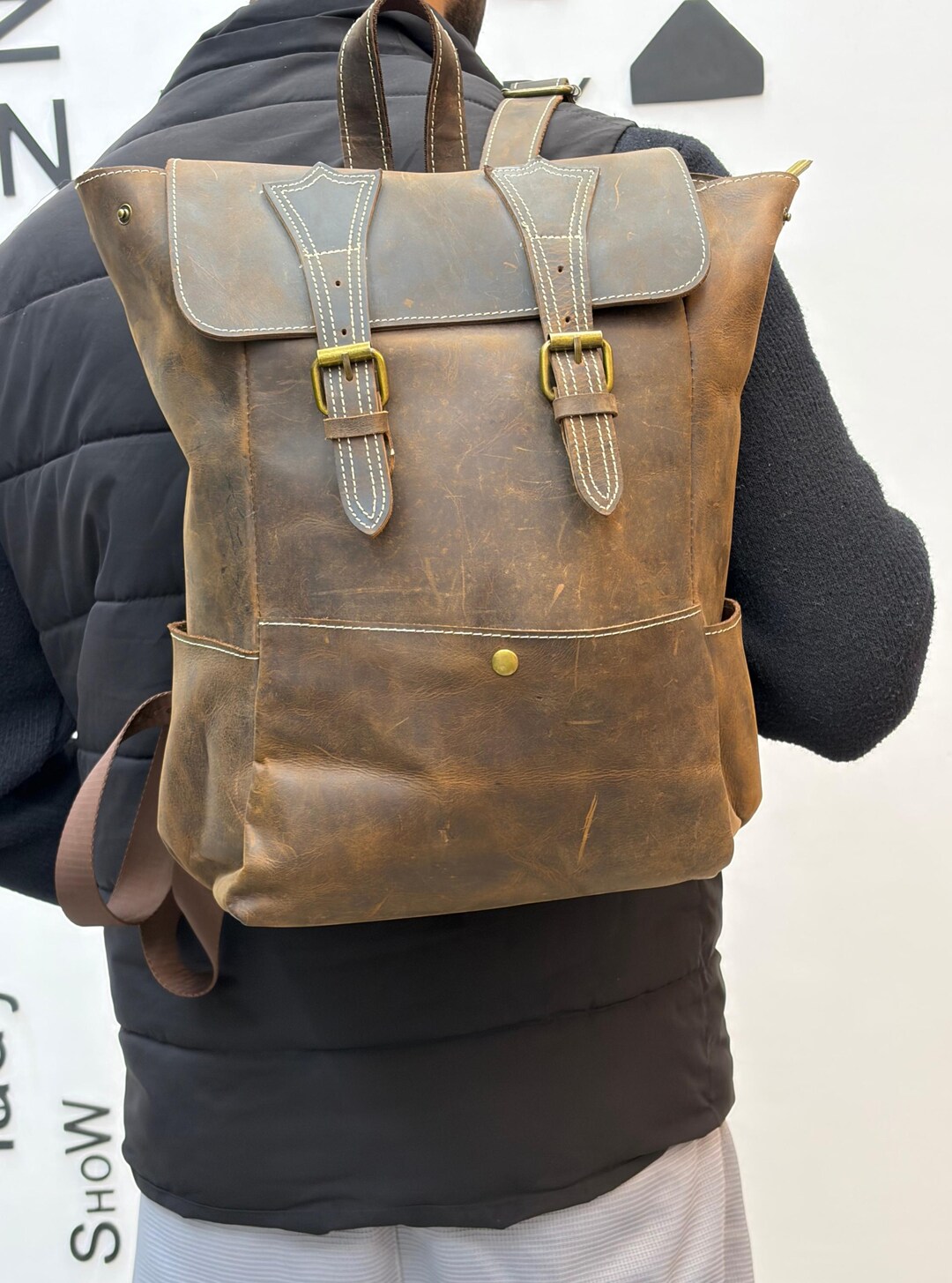Handmade Rustic Leather Backpack, Distressed Brown Rucksack - Etsy
