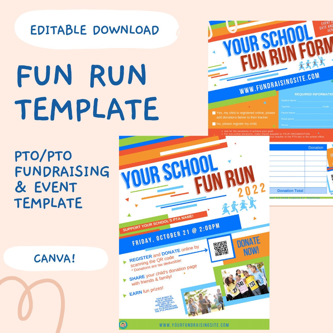 EDITABLE PTO PTA Fun Run Flyer for Fundraising Canva Template - Etsy