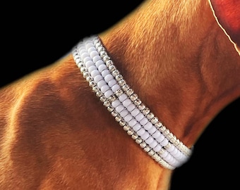 Diamonds & Pearls Beaded Dog Collar - White Beaded Dog Collar - Beaded Dog Collar - Dog Collars