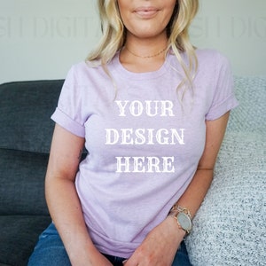 Bella and Canvas 3001 Mockup // Bella Canvas Heather Prism Lilac Tshirt Mockup // Model Mockup // Shirt Mockup