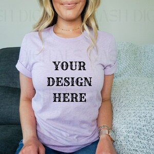 Bella and Canvas 3001 Mockup // Bella Canvas Heather Prism Lilac Tshirt Mockup // Model Mockup // Shirt Mockup