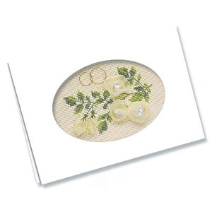 DIY Hochzeitskarten Set Kreuzstich Kit für Anfänger mit Band Blumen Kreuzstich Stickpackung mit Zählen Mini Stickmuster, DIY Postkarte