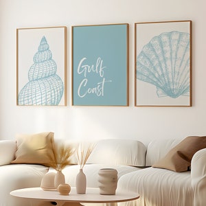 Gulf Coast Blue Print, Set of 3, Coastal Art, 30A, Watersound, Instant Download, Destin, Digital Prints, SeaShells, Beach Art, Gulf Shore