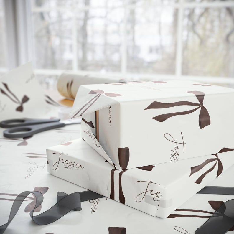 Christmas Wrapping Papers, Xmas Gifting, Personalized Gift Wrap, Holiday Ribbon, Custom Presents Bild 4