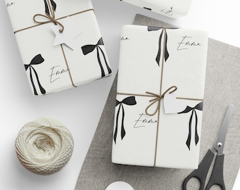 Personalisierte Geschenkpapierrolle, schwarze Schleife Design, Geschenkpapierrolle - moderner Geburtstag, Mädchenreise, Weihnachtsgeschenk, Feiertagsverpackung, Lux, Band