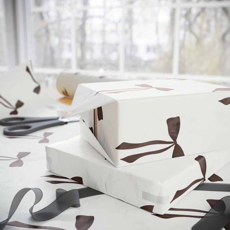 Papel de regalo con diseño de lazo, elegante y chic para Navidad, cumpleaños, viajes de chicas, acabado brillante o mate, regalo festivo de moda. imagen 6