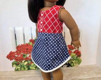 Sporty Curved Hem Red White and Blue 18 Inch Doll Dress