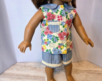 Garden Floral Print 2 Piece Sleeveless Top and Shorts Outfit for 18 Inch Dolls Such as American Girl®