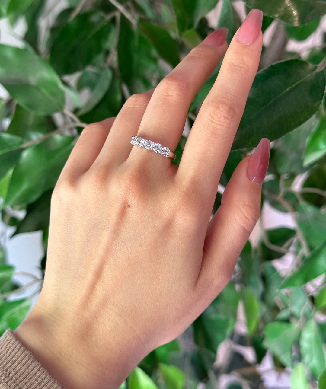 18K White Gold 5stone Diamond Band Etsy