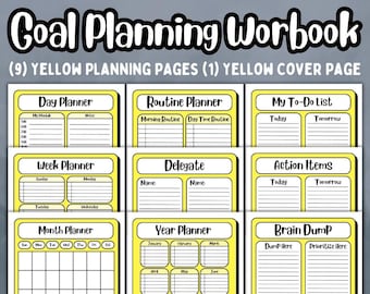 Goal Planning Workbook, Cute and Colorful Minimalist Design Bundle, Daily Weekly Monthly and Yearly Page Inserts, Printable Planner Pages