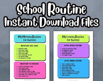 School Routine for Teens Daily School Checklist, Morning and Evening Kids Chore Chart Bundle, Middle School and High School Responsibility