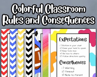 Class Rules and Consequences Bundle, Classroom Expectations Poster Pack, Behavior Management Aids, Classroom Policies and Procedures Set