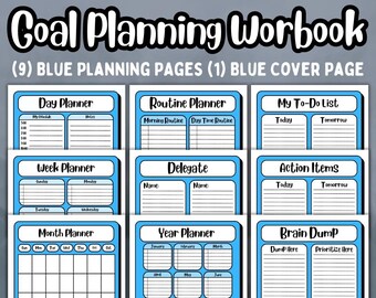 Goal Planning Workbook, Cute and Colorful Minimalist Design Bundle, Daily Weekly Monthly and Yearly Page Inserts, Printable Planner Pages