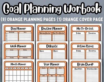 Goal Planning Workbook, Cute and Colorful Minimalist Design Bundle, Daily Weekly Monthly and Yearly Page Inserts, Printable Planner Pages