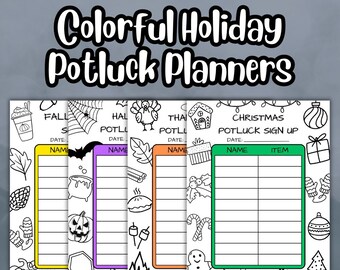 Holiday Potluck Planner Pack, Office Party Sign Up Sheet Bundle, Seasonal Gathering Organization Pages, 4 Themed Files for Instant Download