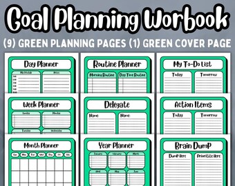 Goal Planning Workbook, Cute and Colorful Minimalist Design Bundle, Daily Weekly Monthly and Yearly Page Inserts, Printable Planner Pages
