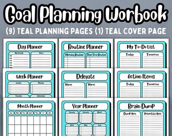 Goal Planning Workbook, Cute and Colorful Minimalist Design Bundle, Daily Weekly Monthly and Yearly Page Inserts, Printable Planner Pages