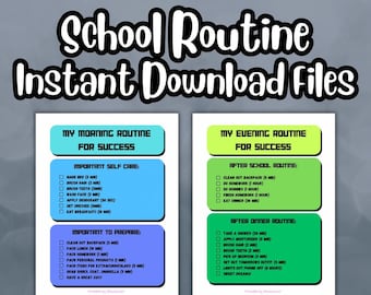 School Routine for Teens Daily School Checklist, Morning and Evening Kids Chore Chart Bundle, Middle School and High School Responsibility