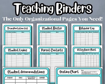 Teal Teaching Binder Essentials, 8 Documents for Easy Classroom Management, Printable Back to School Organization Bundle for Teachers