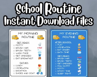 School Routine for Kids Daily School Checklist, Morning and Evening Kids Chore Chart Bundle, Preschool and Elementary School Visual Schedule
