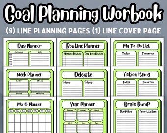 Goal Planning Workbook, Cute and Colorful Minimalist Design Bundle, Daily Weekly Monthly and Yearly Page Inserts, Printable Planner Pages