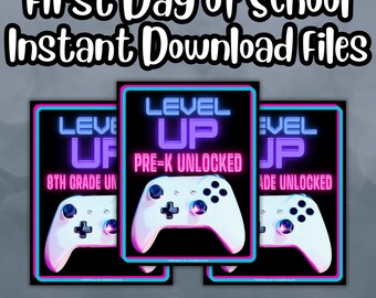 First Day of School Sign, Gamer Boy or Girl Photo Prop, Printable Keepsake Poster, Instant Digital Download Files (Pink Pack)