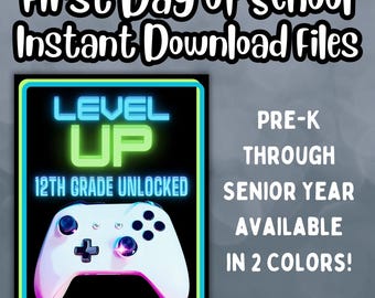First Day of School Sign, Gamer Boy or Girl Photo Prop, Printable Keepsake Poster, Instant Digital Download Files (High School Pack)
